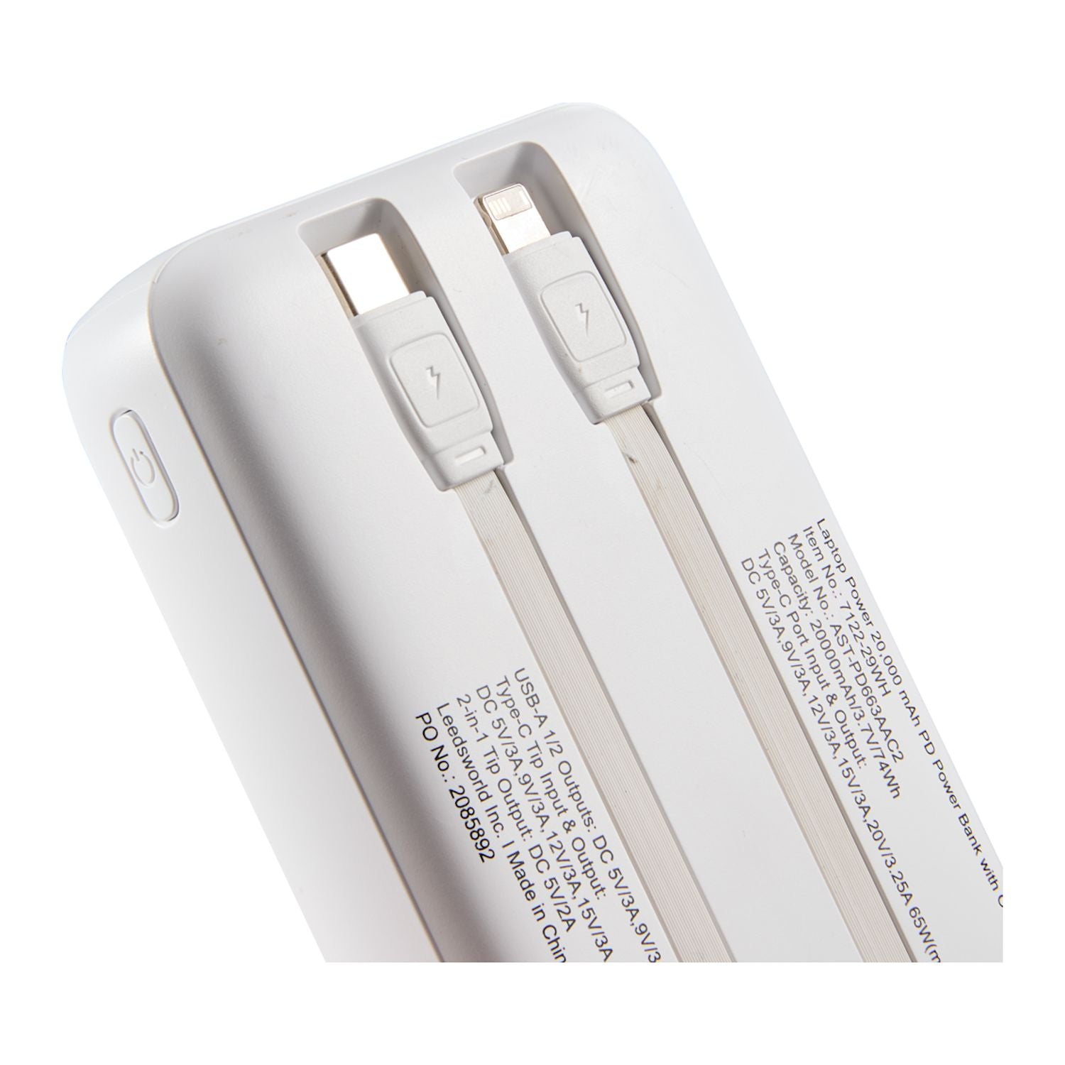 Laptop Power 20,000 mAh PD Power Bank with Integrated Cables - Stecker Creations